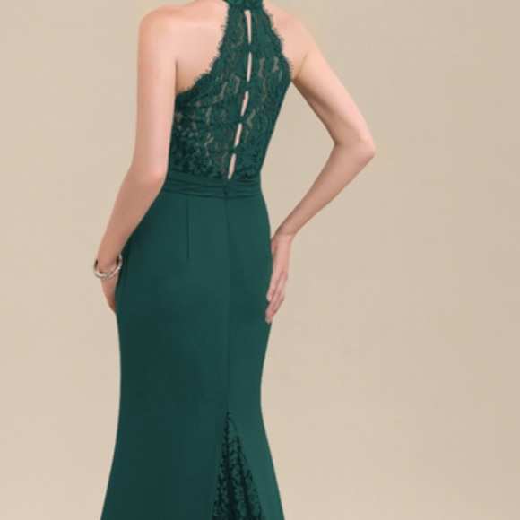 NWT Trumpet/Mermaid Evening Gown with sweep train - dark green halter - Picture 2 of 4